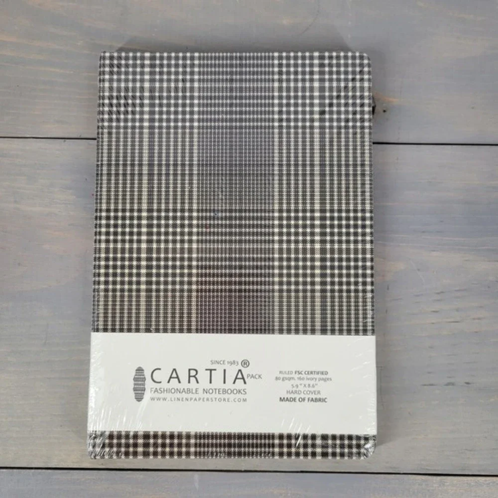 Cartia Fashionable Fabric Cover Notebook Fabric Houndstooth Ruled 160 Ivory Pg